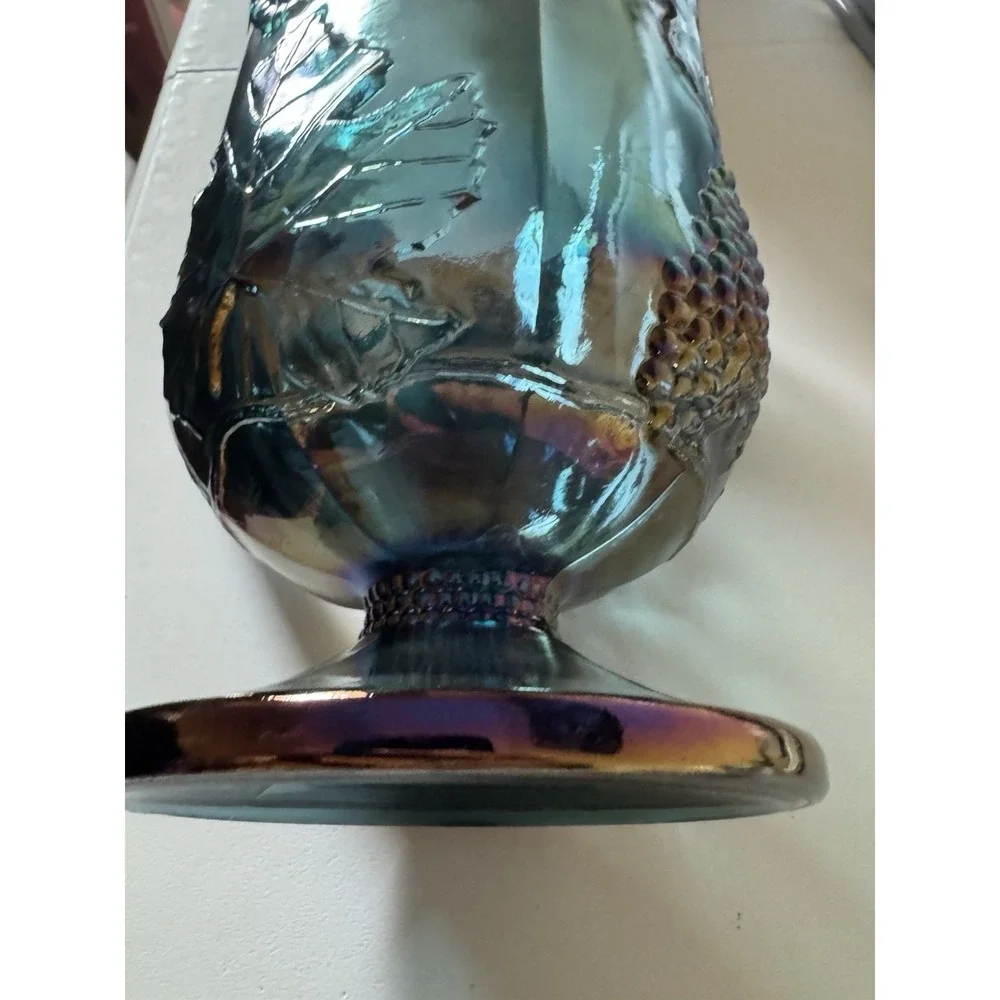 Vintage Indiana Glass Blue Carnival Harvest‎ Grape Water Pitcher Iridescent MCM